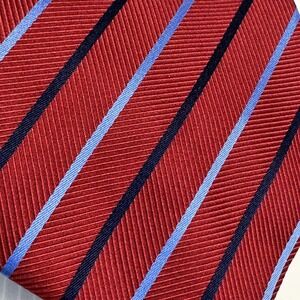 Tasso Elba Repp Red Blue Striped 100% Silk‎ Classic Preppy Necktie